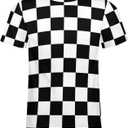 Men's Cotton T-Shirt -Black White Race Checkered Flag Pattern, Casual Graphic Crew Neck Short Sleeve Tees Tops (XL)