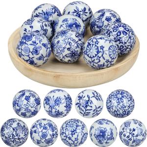 Vesici 9 Pcs Blue and White Porcelain Balls Decorative Chinoiserie Orbs for Centerpiece Bowls China Ceramic Balls Farmhouse Basket Tray Vases Decoration Gifts for Dining Table Holiday(Leaf Style)