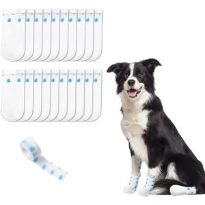 40pcs Disposable Dog Booties Paw Protectors, Pet Booties for Paw Protection, Disposable Pet Shoes Cover with Adjustable Bandage, 6.3"3" Foot Protector Feet Covers for Medium Dogs Cats (M)
