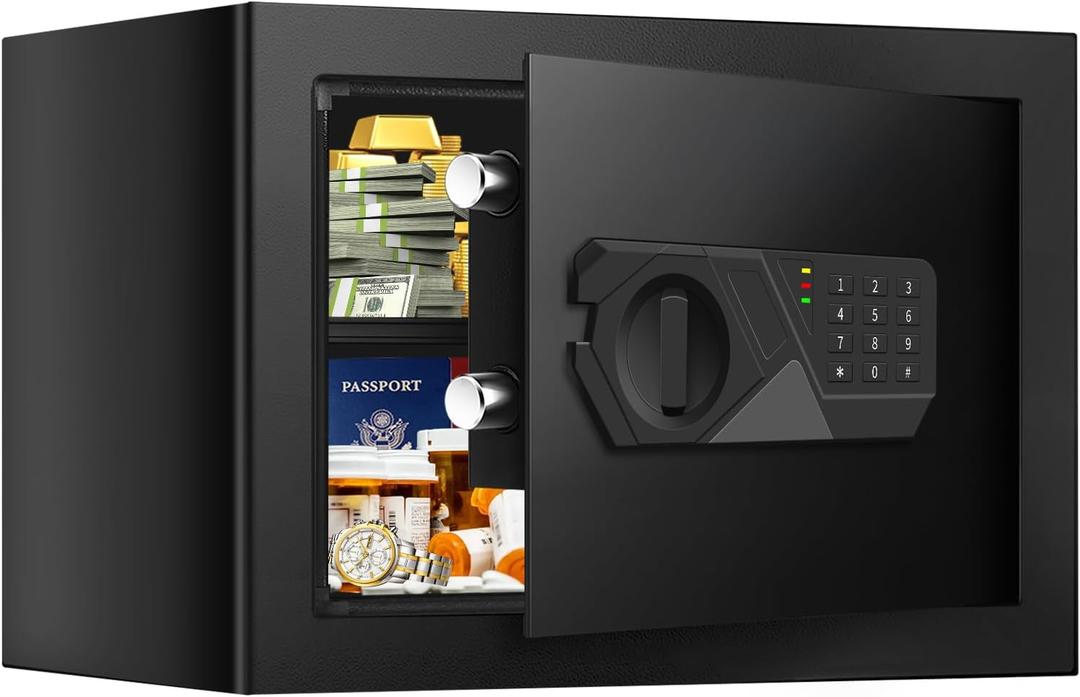 Small Safe for Home Use, Digital Security Safe Box with Combination Lock, Removable Shelf and Spare Keys, Anti-theft Steel Document Safes for Valuable, Money, 12.2" W x 7.87" D x 7.87" H (0.4 Cuft)