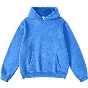 FAIABLE Mens Hoodies Pullover Oversized Hoodie Wash Plush Cotton Hooded Sweatshirt Vintage Heavyweight Hoodie Men Streetwear (M, Bright Blue)