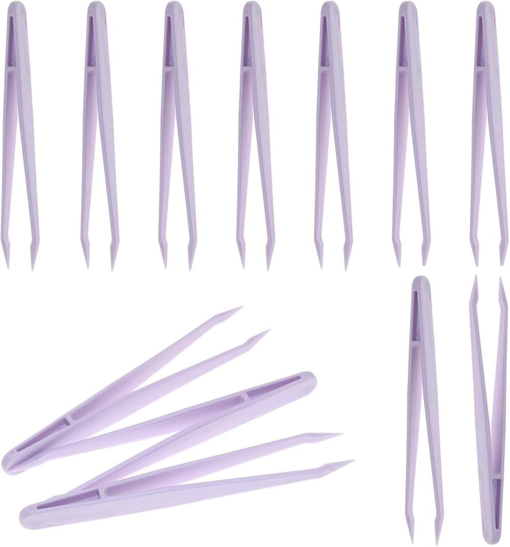 12PCS 11.5cm Straight Purple Plastic Tweezers DIY Jewelry Making Crafts Beads Tweezers for Picking and Placing Beads Craft Supplies, Pack of 6