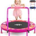 Happin 36" Mini Foldable Toddler Trampoline for Kids with Height-Adjustable Handle, Noise-Free Kids Trampoline Indoor with Super Safety Pad & Durable Steel Frame, Indoor/Outdoor (Purple and Coral)