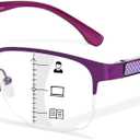 FONHCOO Progressive Multifocal Reading Glasses for Women Men, Metal Half Frame Blue Light Computer Readers with Spring Hinges