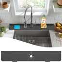 33 inch Sink Splash Guard Mat, Sink Faucet Drying Mat, Silicone Faucet Handle Drip Catcher Tray, Longer Silicone Sink Mat for KitchenBathroom, Drip Protector Splash Countertop (Black)