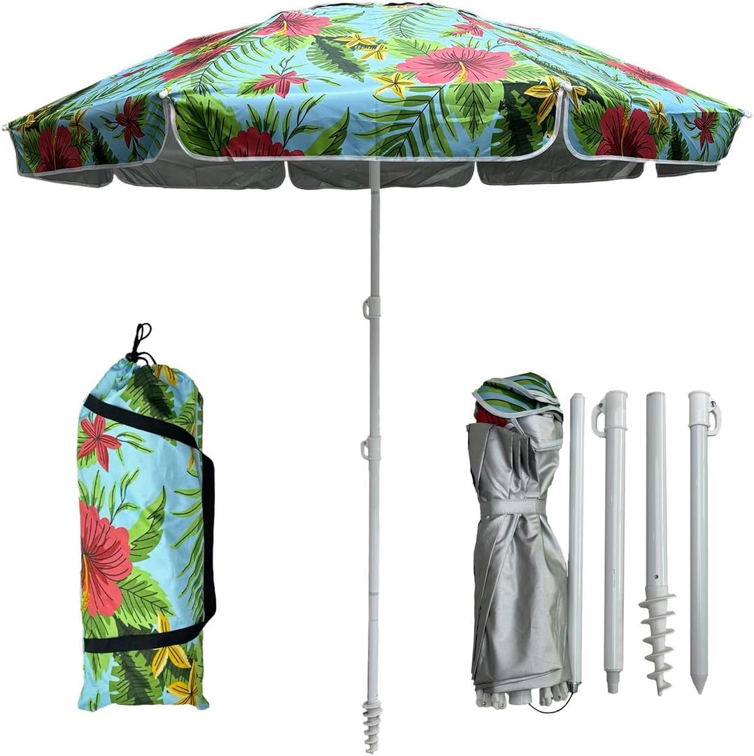 LOTTAFUN Portable Beach Umbrella 6ft Lightweight Adjustable Outdoor Patio and Beach Umbrella Sun Shade with Sand Anchor & Carry Bag, Outdoor Folding no Tilt.