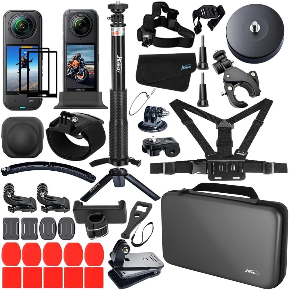 Accessories Kit for Insta360 X5 / X4 Camera Mount Bundle with Magnetic Mount Carrying Case, Selfie Stick, Tripod, Chest Strap,Bike Clamp,Screen Protector Non-Slip Mounts for Insta 360 X5 / X4 60I