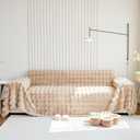 Thick Faux Rabbit Fur Couch Cover 1-Piece Non-Slip Warm Soft Cozy Sofa Covers,Fluffy Plush Sofa Slipcover Furniture Protector for Kids,Pets(Khaki,71" x 118")