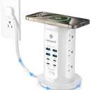 Power Strip Tower, PD 65W USB Charging Tower, kakyanill Surge Protector Tower 9 AC Outlets 8 USB (4 USB C), 6 Ft Retractable Extension Cord, Charging Station for Office Dorm Room, White