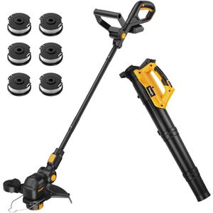 Cordless Weed Eater & Leaf Blower Combo Compatible with Dewalt 20V Max Battery(Tool Only), 12" Weed Wacker & String Trimmer Edger 3-in-1, Battery Operated Weed Trimmer with Auto-Feed (Black+Yellow)