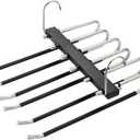 Pants Hangers Multi-Folding Trouser Rack Stainless Steel Telescopic Storage Rack Wardrobe Multi-Layer Hanging Tie Scarf Holder (35cm, Black)