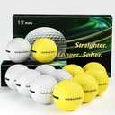 AODELAN 12 Pack Practice Golf Balls - Solid Rubber Range Golf Training Balls for Hit Away Swing Driving Range Indoor Outdoor Training 6 Yellow+6 White Balls