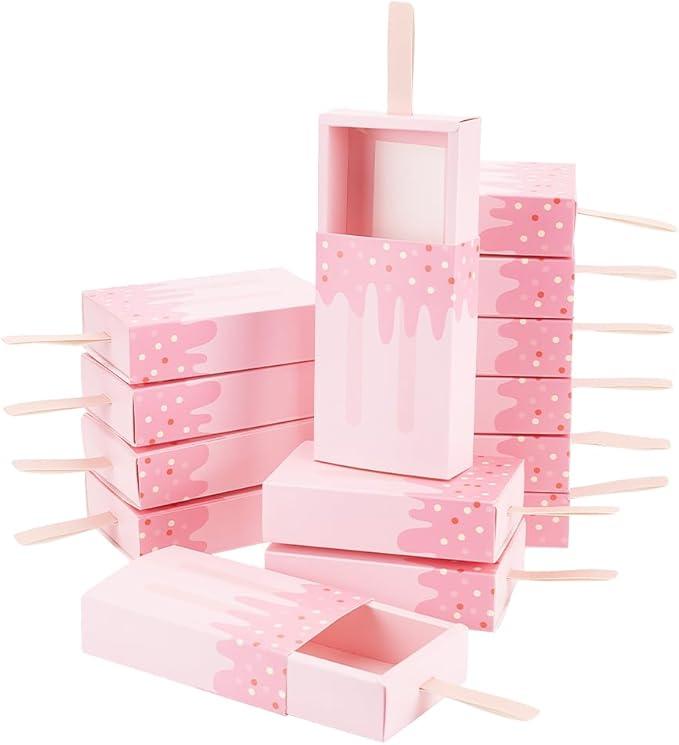 PH PandaHall Paper Ice Cream Shape Gift Boxes, 20 pcs 3.6x2 Inch Mini Cartoon Candy Folding Paper Box Party Favor Candy Box for Halloween Birthday Wedding, Pink