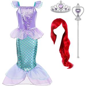 LURLEEZ Mermaid Costume - Arie Dress Up for Girls, Halloween Mermaid Wig (140 6-7 Years, #2)