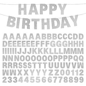 DIY Banner Kit with Letters Glitter Banner Letters Customizable Birthday Banners Graduation Banner Custom Party Hanging Banner for Graduation Wedding Party Baby Shower Decoration(Silver)