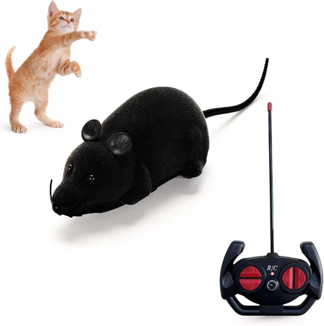 Remote Control Rat Mouse Cat Toy Realistic RC Fake Rat Mouse Toy Flocking Wireless Funny Chasing Electronic Interactive Cat Toys Prank Joke Scary Trick Rats for Cats Dogs Novelty (Black)