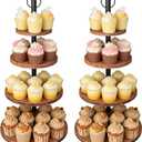 Cupcake Stand, 2 Pack Rustic Wood Cake Stand, 4 Tier Cupcake Tower Round Tiered Tray Stand for Dessert Table Display, Industrial Wooden Serving Stand Wedding, Graduation and Baby Shower