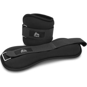 RBX Ankle and Wrist Weights for Women and Men - Velcro Straps, Made for Jogging, Walking, Resistance Training, and Physical Therapy (Set of 2) - Soft Touch Material (1lb (2lb Pair), Black)