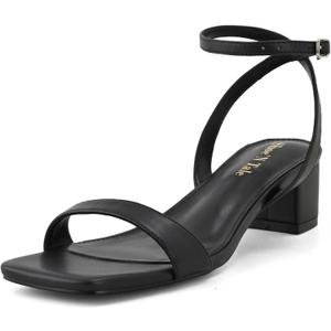 Shoe'N Tale Block Low Heels for Women Chunky Heeled Sandals Ankle Strap Adjustable Buckle Square Toe Comfortable Dressy Shoes (8.5, Black)