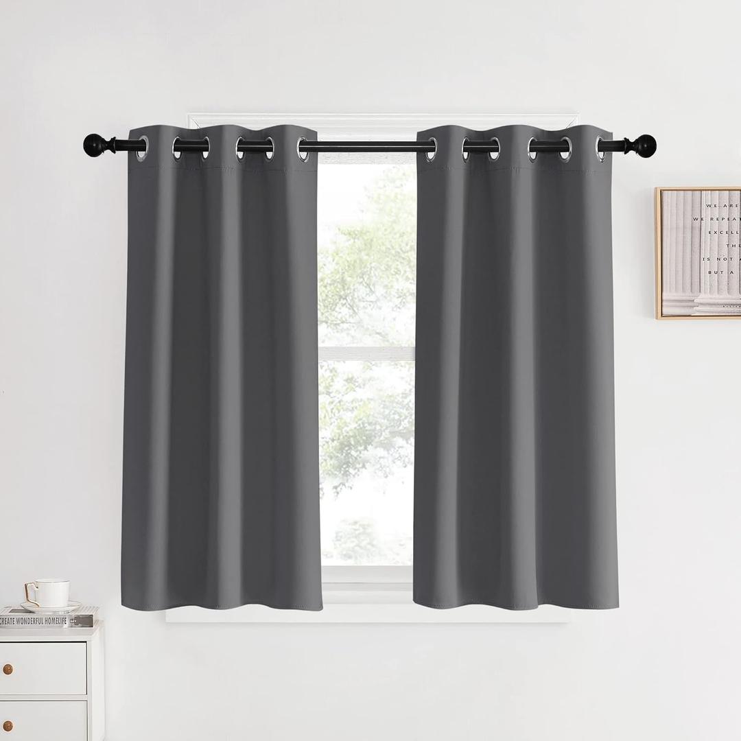 NICETOWN Blackout Curtains & Drapes for Bedroom, Grey, W34 x L40, Set of 2, Triple Weave Grommet Top Thermal Insulated Light Blocking Panels for Bathroom/Living Room