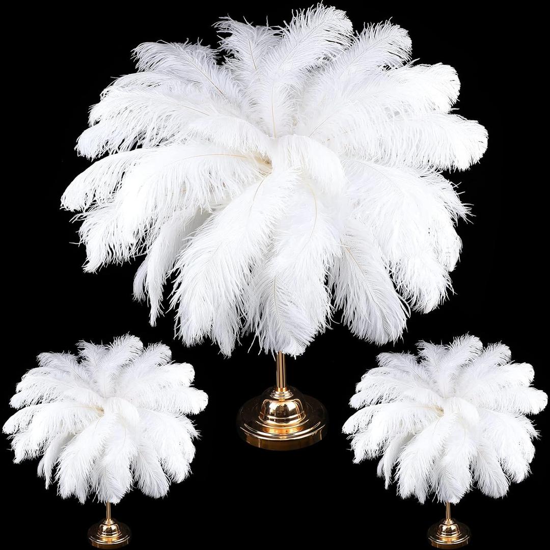 XunYee 60 Pcs Large Natural Ostrich Feathers Plumes Bulk for Centerpiece 18-20 Inch (45-50 Cm) Feathers for DIY Crafts Christmas Wedding Masquerade Party Decorations(White)
