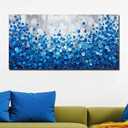 MyArton Large Textured Blue Flowers Canvas Wall Art Hand Painted Modern Decoration Oil Painting Picture Framed Ready to Hang 60x30inch