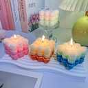 4 Pack Rose Bubble Candles - Multi-Color Gradient Cube Soy Wax Pillar for Home Decor, Romantic Scented for Valentine's Day, Wedding, Anniversary, Birthday and Gift