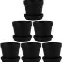 Fcacti 6 Pack Black Terra Cotta Pots with Saucer, 4.5 Inch Clay Planters with Drainage Hole for Indoor/Outdoor Plants, Succulent, Cactus, Flower Pots