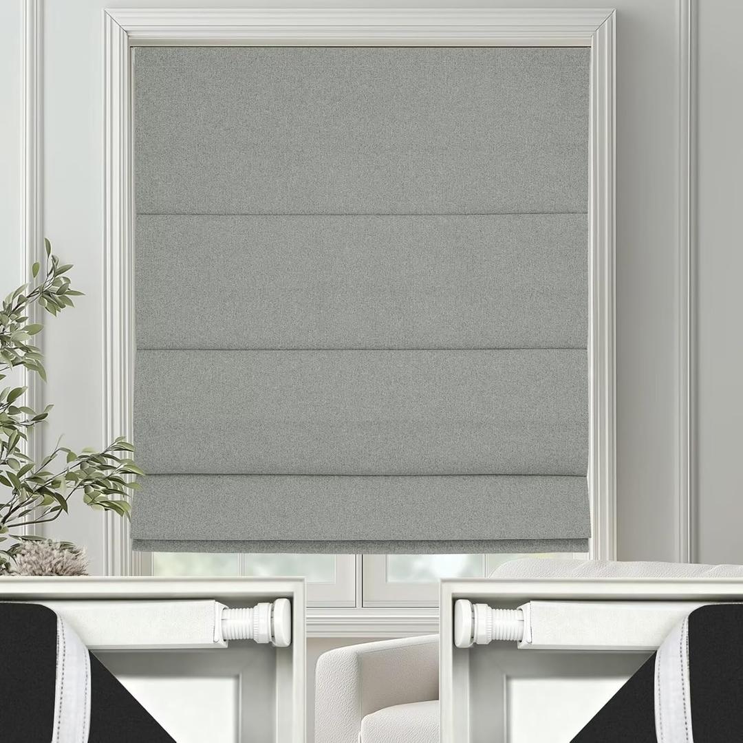 Changshade No Drill Roman Shades Cordless Blinds Blackout for Indoor Windows, Room Darkening Tension Rod No Hardware No Tools Inside Mount, Shade Size 26 Inches Wide 64 Inches High, Dark Grey