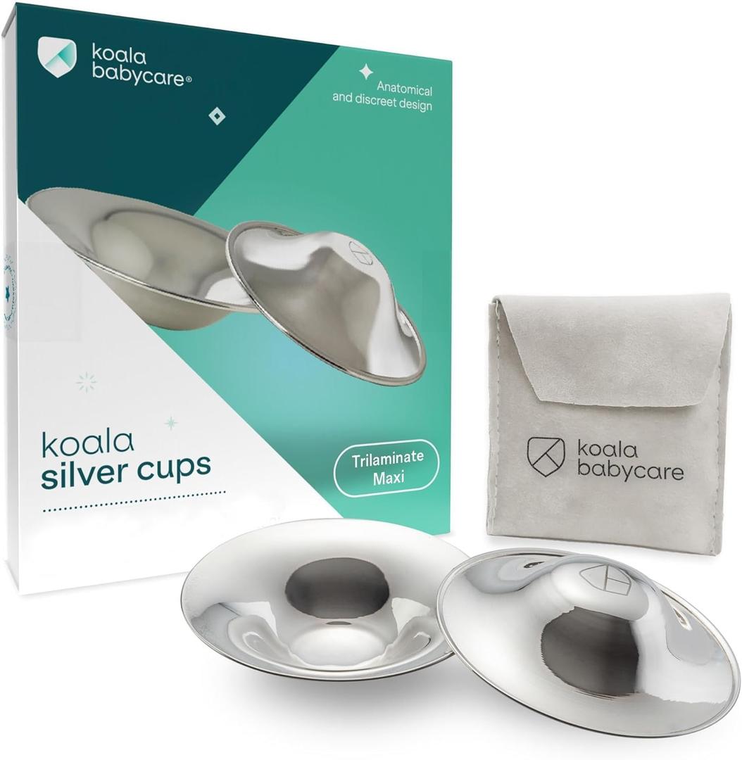Koala Babycare The Original Silver Nursing Cups - Nipple Shields for Breastfeeding Newborn - Breastfeeding Essentials - Protect and Soothe - Tri-Laminate Silver - Maxi Size