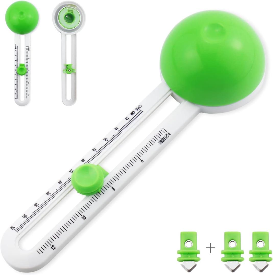 Circular Paper Cutter, Rotary Circle Cutter Cut Paper Trimmer Scrapbooking Tool with 3 Replaceable Blades for Art and DIY Crafts, Cards Making (Green)
