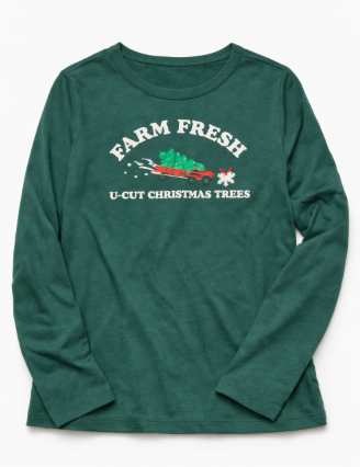 H&H "Farm Fresh" Christmas-themed long-sleeve graphic tee shirt,  M (8/10)