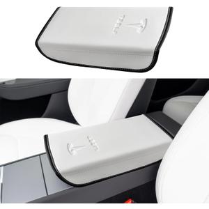 Center Console Leather Armrest Cover Designed for 2024-2026 Refresh Model 3 Highland/Model Y Juniper,Center Console Accessories for Tesla Model 3/Y 2025 Interior Accessories White