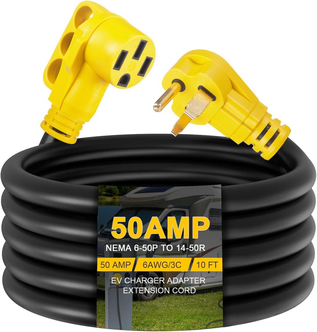10ft NEMA 6-50P to 14-50R EV Charger Adapter Cord, STW 6AWG 50 Amp 125V/250 Volts, 3-Prong Welder Plug to 4-Prong Generator EV Connector Adapter, for Tesla or EV Level 2 Charging, ETL Listed