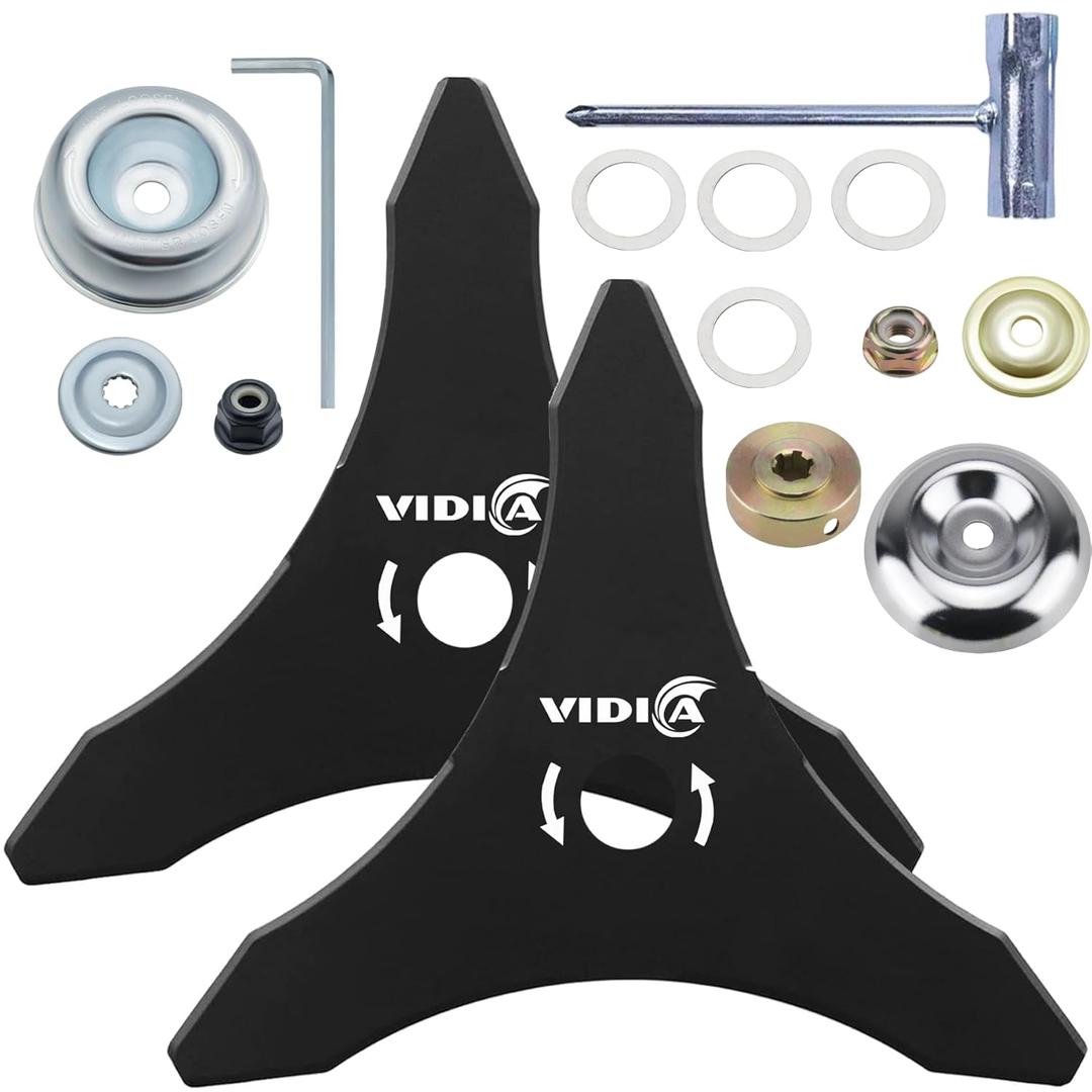 VIDICA 2 Pack Carbon Steel Brush Cutter Blades, 10" x 3 Teeth Weed Eater Blades for 20mm or 25.4mm Arbor, Compatible with Husqvarna, Stihl, Ego, Oregon, Hitachi, Makita Brush Cutter, Weed Wacker etc