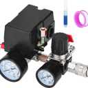Universal Air Compressor Pressure Switch Control Valve (90-120 PSI, 110V-240V) with 0-180 PSI Regulator and Safety Pressure Relief Valve - 4 Way Replacement Part (110V-240V-B7)