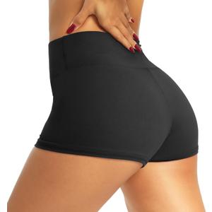 QGGQDD Workout Biker Shorts for Women - 3" High Waisted Tummy Control Spandex Booty Shorts for Gym Yoga Volleyball (Small-Medium, Black)