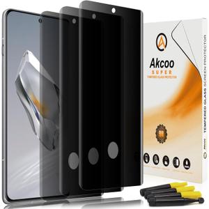 Akcoo Privacy Screen Protector for OnePlus 12, Tempered Glass UV Set - 3 Pack, Anti Spy, 9H Hardness Scratch Resistant, Fingerprint-ID Compatible, Sensitive Touch