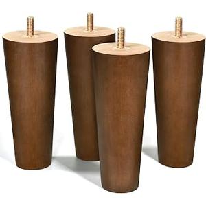 FoDau770 Brown Rubber Wood Furniture Legs 7 Inches, Straight Tapered Wood Feet Mid Century Sofa Legs Set of 4, 5/ 16" UNC Furniture Feet Replacement Parts for Cabinet Couch Dresser Chair Ottoman Table