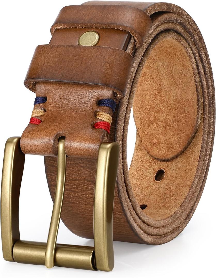 SANSTHS Mens Full Grain Cow Leather Belt Heavy Duty Work Belt Casual Every Day Belt for Jeans, Size: 32-36in
