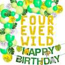 JOYMEMO Jungle Theme 4th Birthday Party Supplies Four Ever Wild Safari Balloons Garland Arch Kit Decorations, Green Artificial Palm Leaves