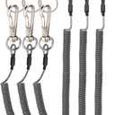 Lix&Rix Retractable Safety Coiled Lanyard with Aluminium Alloy Carabiner Clip, 3pcs Black