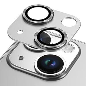 Korecase for iPhone 14 / iPhone 14 Plus Camera Lens Protector, Anti Scrach HD Tempered Glass Camera Screen Protector Cover, Aluminum Alloy Whole Lens Film Case Friendly, Silver