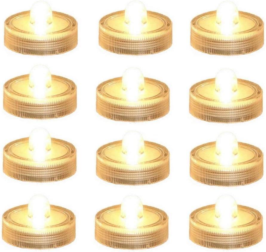 Bright LED Battery Operated Flameless Tea Light, Submersible Tea Candle Waterproof Decorations Underwater Vase Light for Party & Wedding, Pack of 12, Warm White