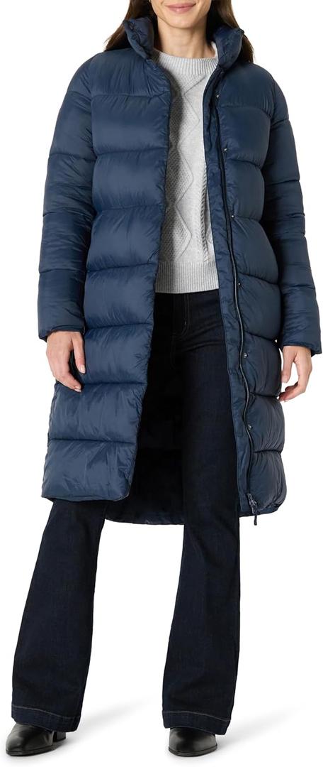 Amazon Essentials womens Lightweight Water-resistant Longer Length Cocoon Puffer Coat (Large, Navy)