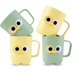 3 Pcs Cute Cartoon Bathroom Tumbler Cups, Unbreakable Reusable Toothbrush Holders, Plastic Household Drinking Cups, Dishwasher Safe Water Mugs for Kids Couples Friends Gift Large