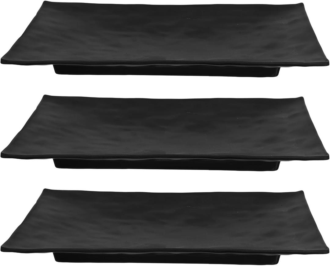 Kichvoe 3pcs Sushi Plates: Japanese Style Rectangle Sashimi Serving Tray Melamine Dinner Dish Dessert Plate Food Dish for Appetizers Snacks Cake Meat Black Sushi Making Kit