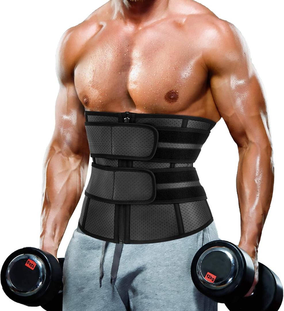 MOLUTAN Waist Trainer Trimmer for Men Tummy Control Shapewear Neoprene Sweat Belt for Weight Loss Slimming Body Shaper (Black, X-Large)
