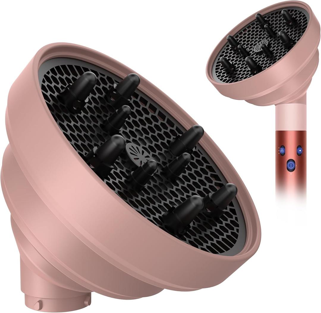 KingKam Upgraded Diffuser Attachment for Dyson Airwrap, Collapsible Travel Hair Diffuser Nozzle for Airwrap, Converts for Dyson Airwrap to Hair Dryer, Foldable and Easy Storage - Light Pink