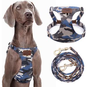 Dog Harness, No Pull Dogs Harness and Multi-Function Leash Set for Medium Dogs Easy Walk Everyday Adjustable Soft Dog Vest Harness Fashionable Dog Accessories Camouflage Blue-Button-L55-77lb